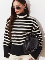 High Neck Stripe Knitwear Women's Top