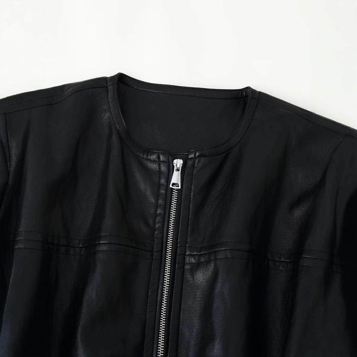 Loose imitation leather bubble sleeve jacket