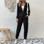 Mono casual liso para mujer de estilo utilitario con capucha, manga larga y apertura frontal