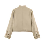Loose knot breasted long sleeved stand up collar jacket for women