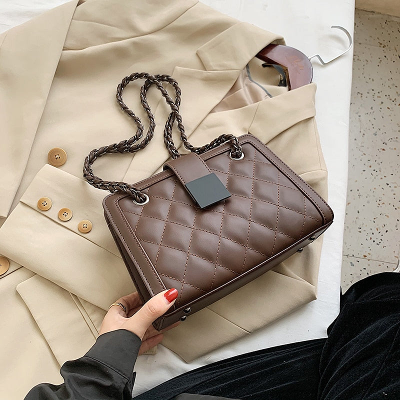 Bolso bandolera pequeño de piel sintética para mujer con cadena
