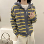 Chic Women's Striped Knit Cardigan Sweater with Unique Design