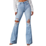 High Waist Ripped Denim Pants Women Streetwear Flare Jeans Long Pants