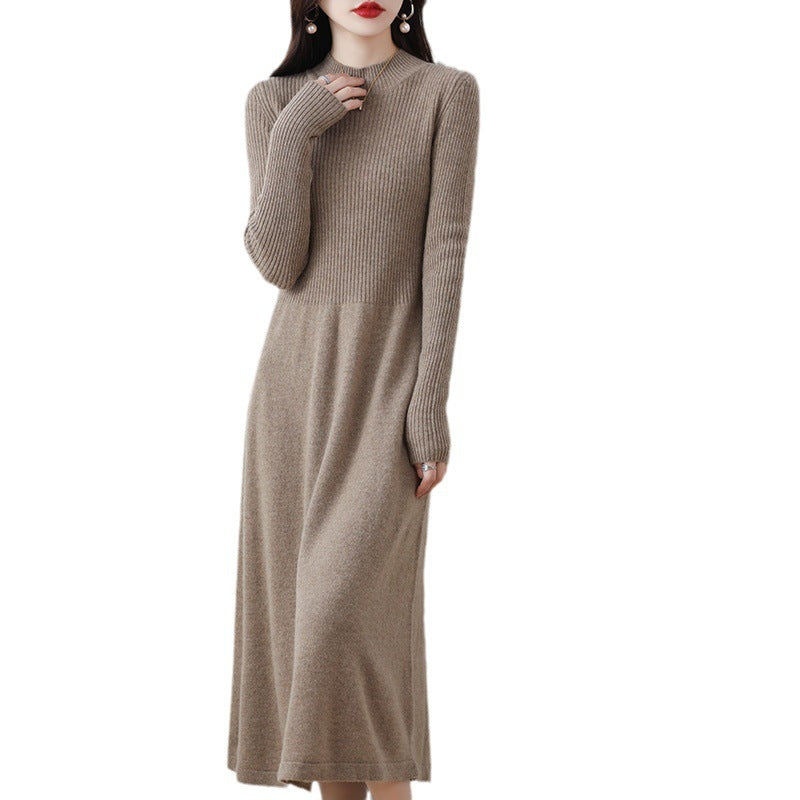 Vestido midi de punto prémium para mujer con cintura ajustada