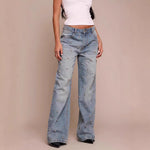 Women's nail bead washed jeans, women's high waisted straight leg pants, spicy girl pants