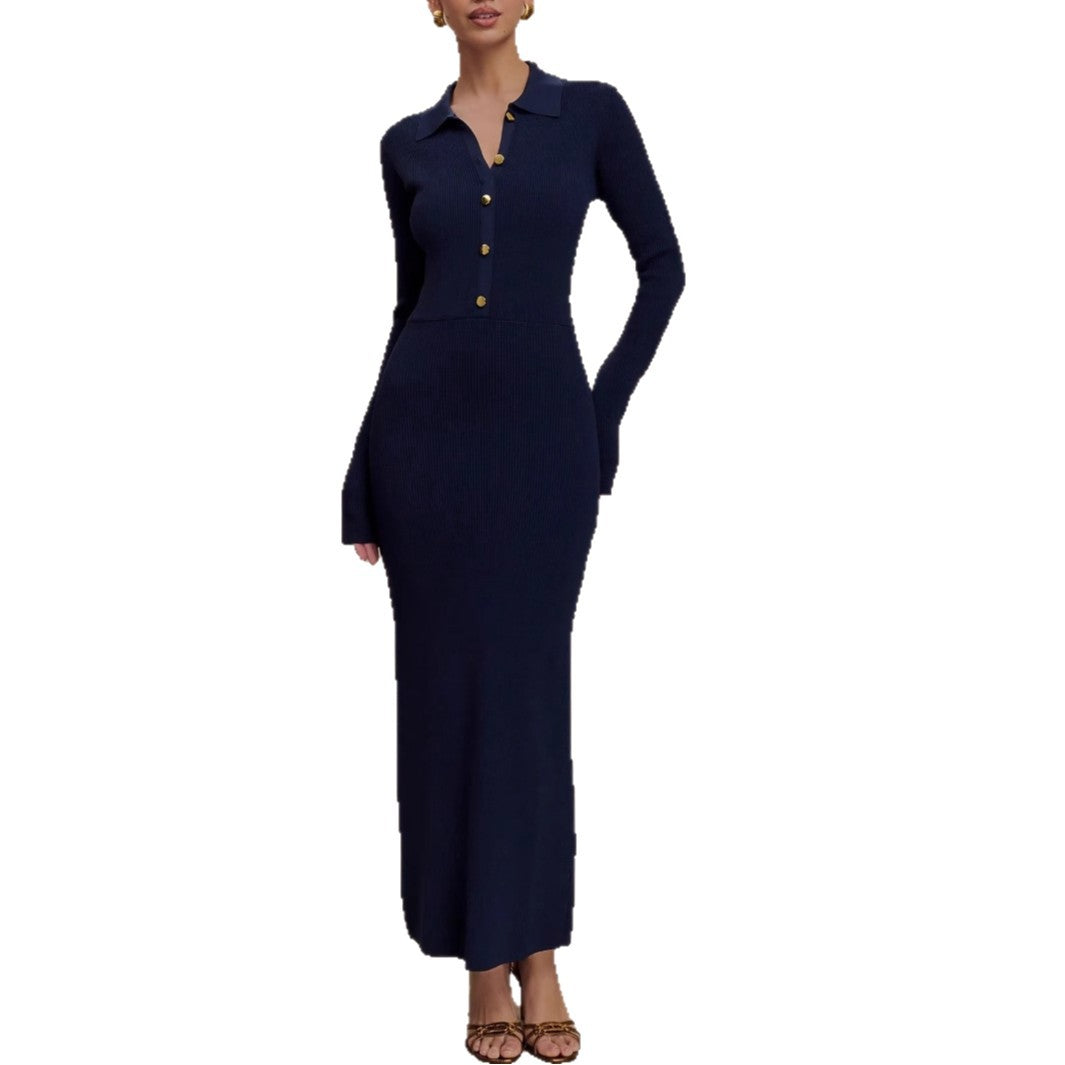 Vestido de punto entallado con botones para mujer, cómodo y elegante para otoño e invierno