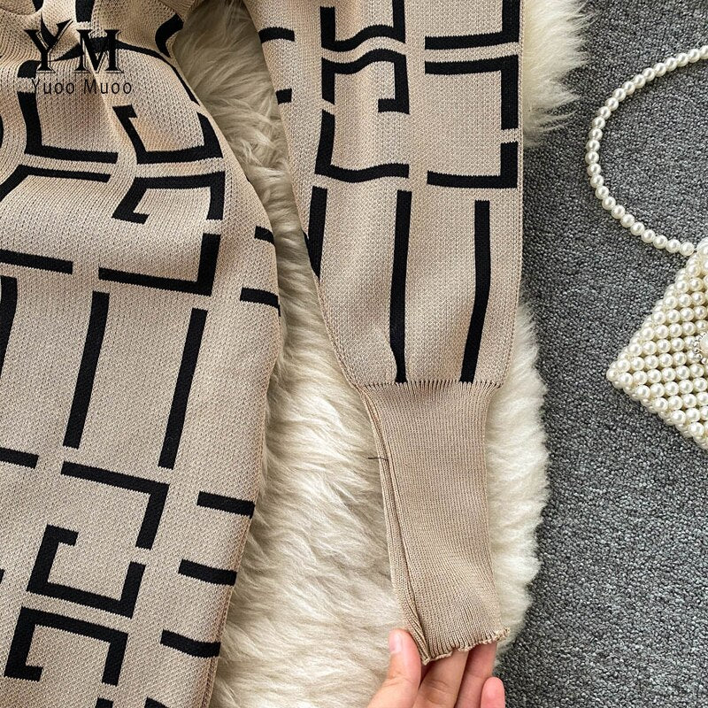 Vestido de punto ajustado YuooMuoo con escote en V y diseño geométrico, para otoño e invierno