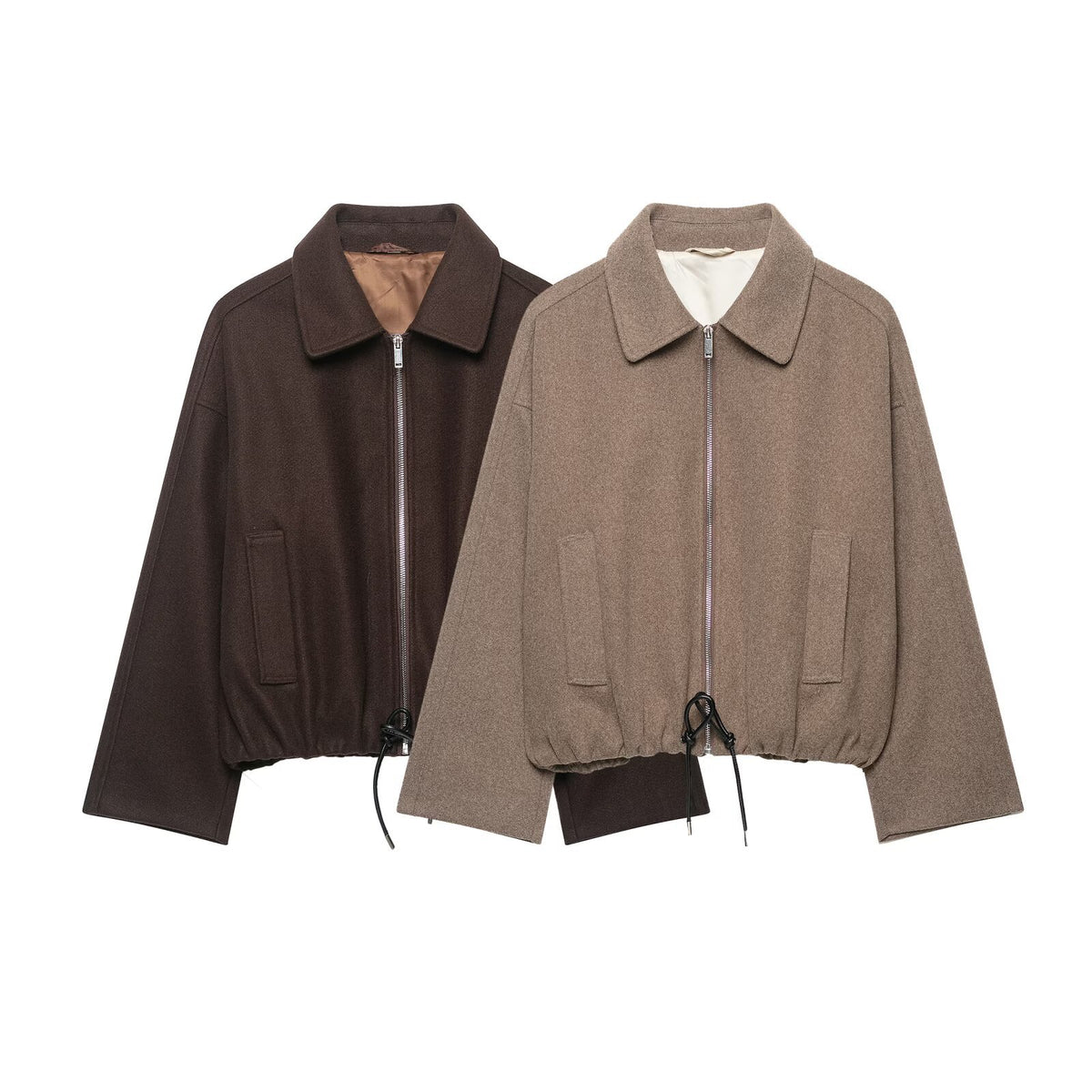 Casual loose pleated zipper woolen jacket