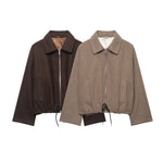Casual loose pleated zipper woolen jacket