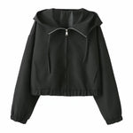 Zipper embellished hooded jacket for women's clothing