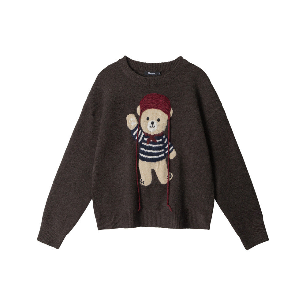 HeyHenry Bear Couple Sweaters Round Neck Loose Knit Pullover Casual Inner