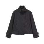 Slant breasted single breasted standing collar woolen coat for women