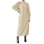 Vestido largo de punto liso para mujer con manga larga y cuello alto