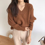 Retro V-Neck Pullover Sweater for Women,New Loose Soft Knitwear Top