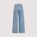Crisp denim jeans, fashion rhinestone embellished high waist loose casual straight leg jeans