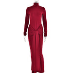 Woman Clothing Turtleneck Low Waist Bandage Bodycon Holiday Dress Streetwear Autumn Winter Solid Slim Party Club Long Dresses