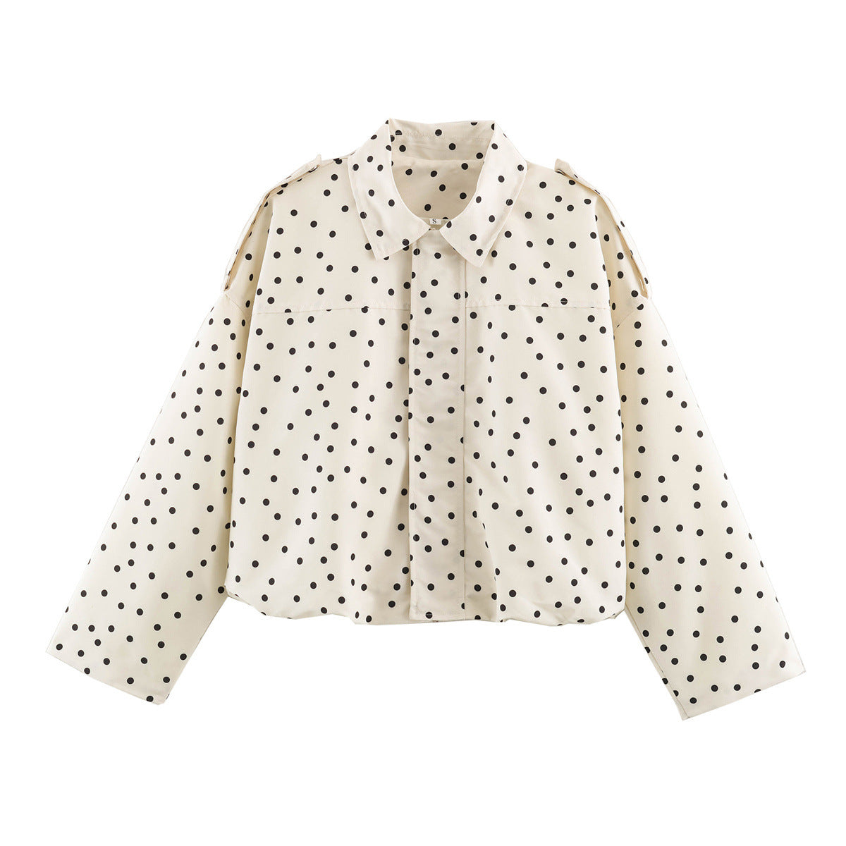 Loose shoulder strap zipper stand up collar polka dot long sleeved jacket for women