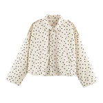Loose shoulder strap zipper stand up collar polka dot long sleeved jacket for women