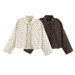 Loose shoulder strap zipper stand up collar polka dot long sleeved jacket for women