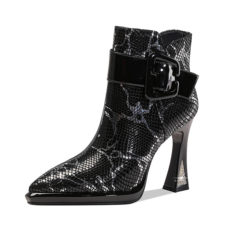 Botines de piel auténtica para mujer con punta fina y tacón de 10 cm, en dorado o plateado