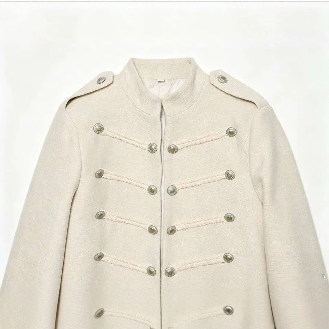 Buckle decoration coarse floral Napoleon coat for women