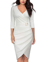 Vestido de mujer con escote en V y manga tres cuartos para oficina, cenas y fiestas de otoño e invierno