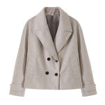 Collar long sleeved double breasted short woolen coat for women