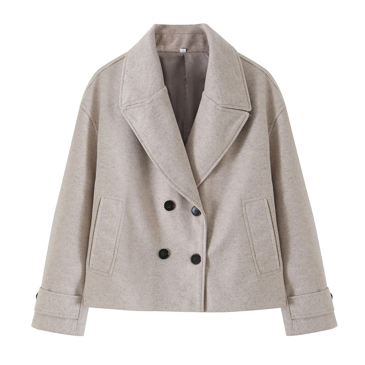 Collar long sleeved double breasted short woolen coat for women