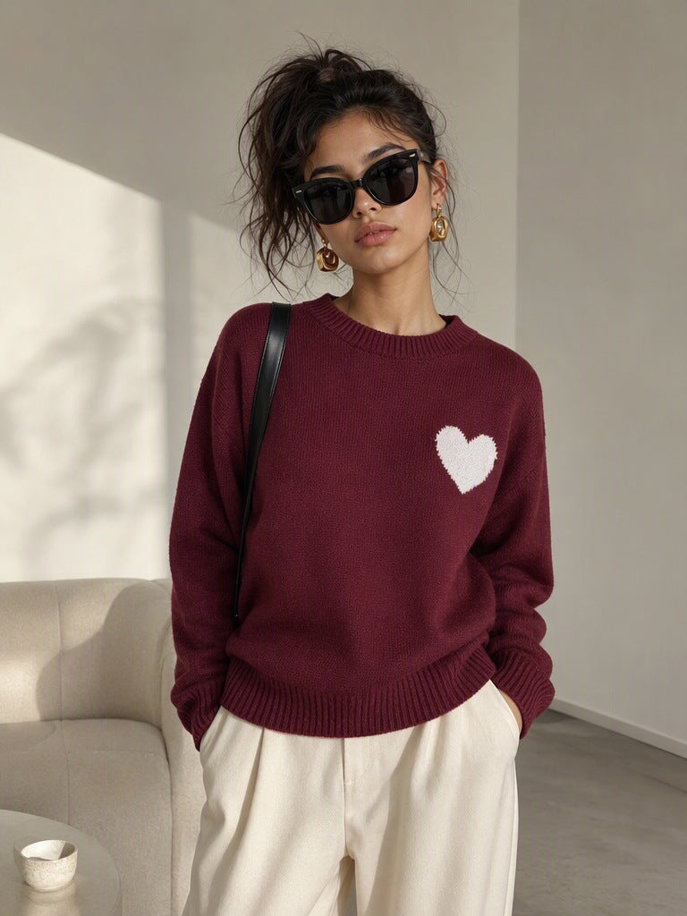 Round neck heart-shaped loose women's sweater