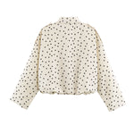 Loose shoulder strap zipper stand up collar polka dot long sleeved jacket for women