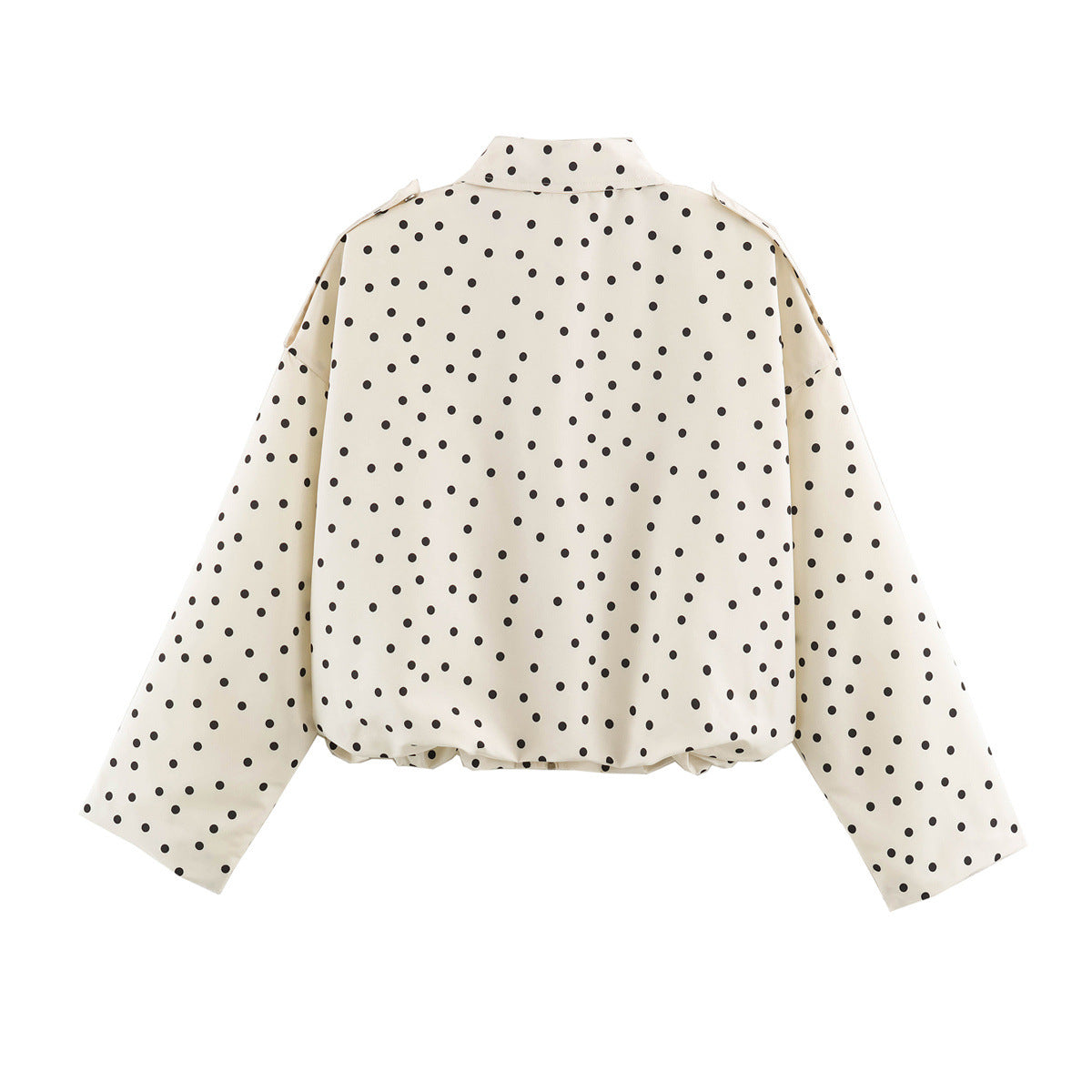 Loose shoulder strap zipper stand up collar polka dot long sleeved jacket for women