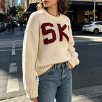Letter round neck pullover sweater
