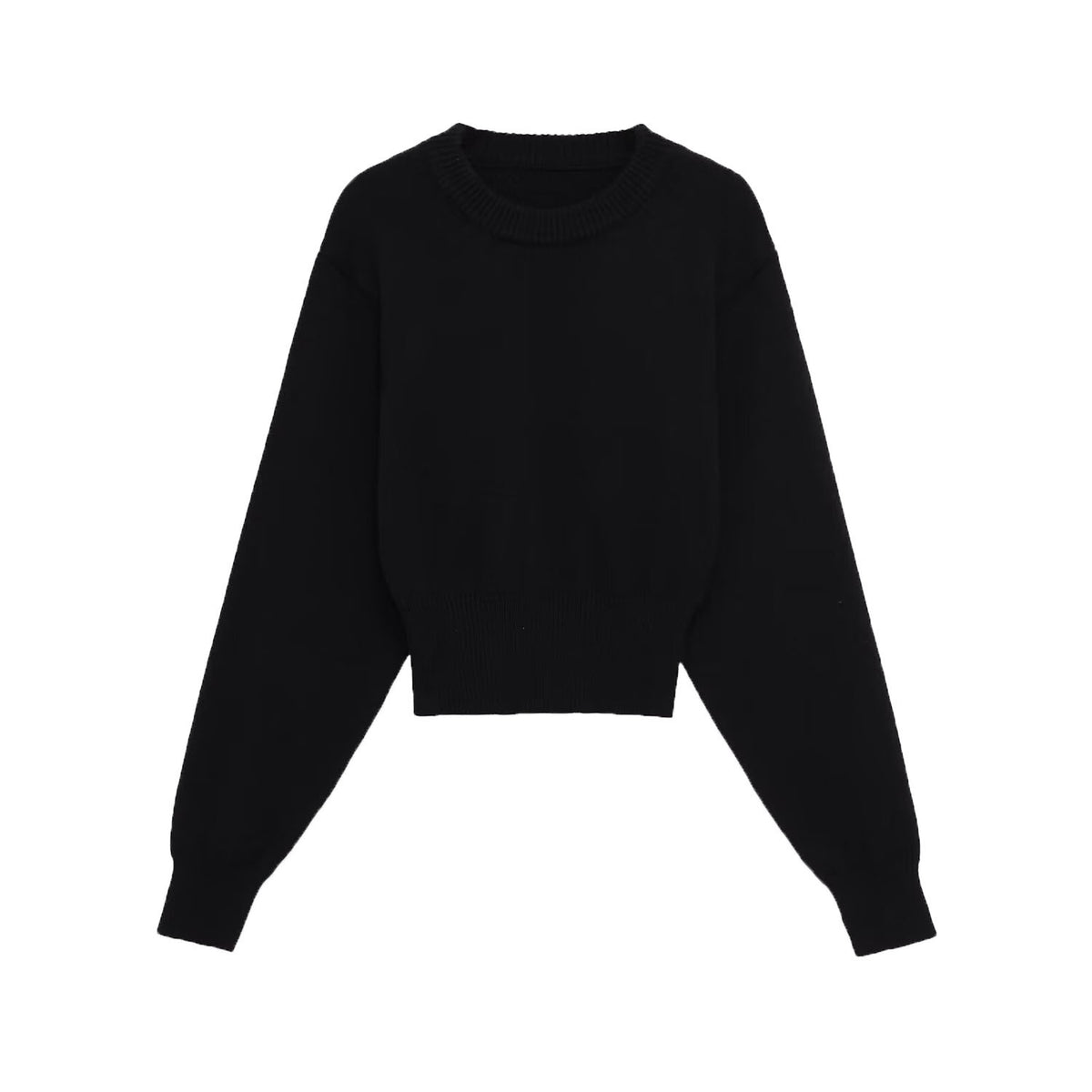Round neck long sleeved flat needle knitted sweater