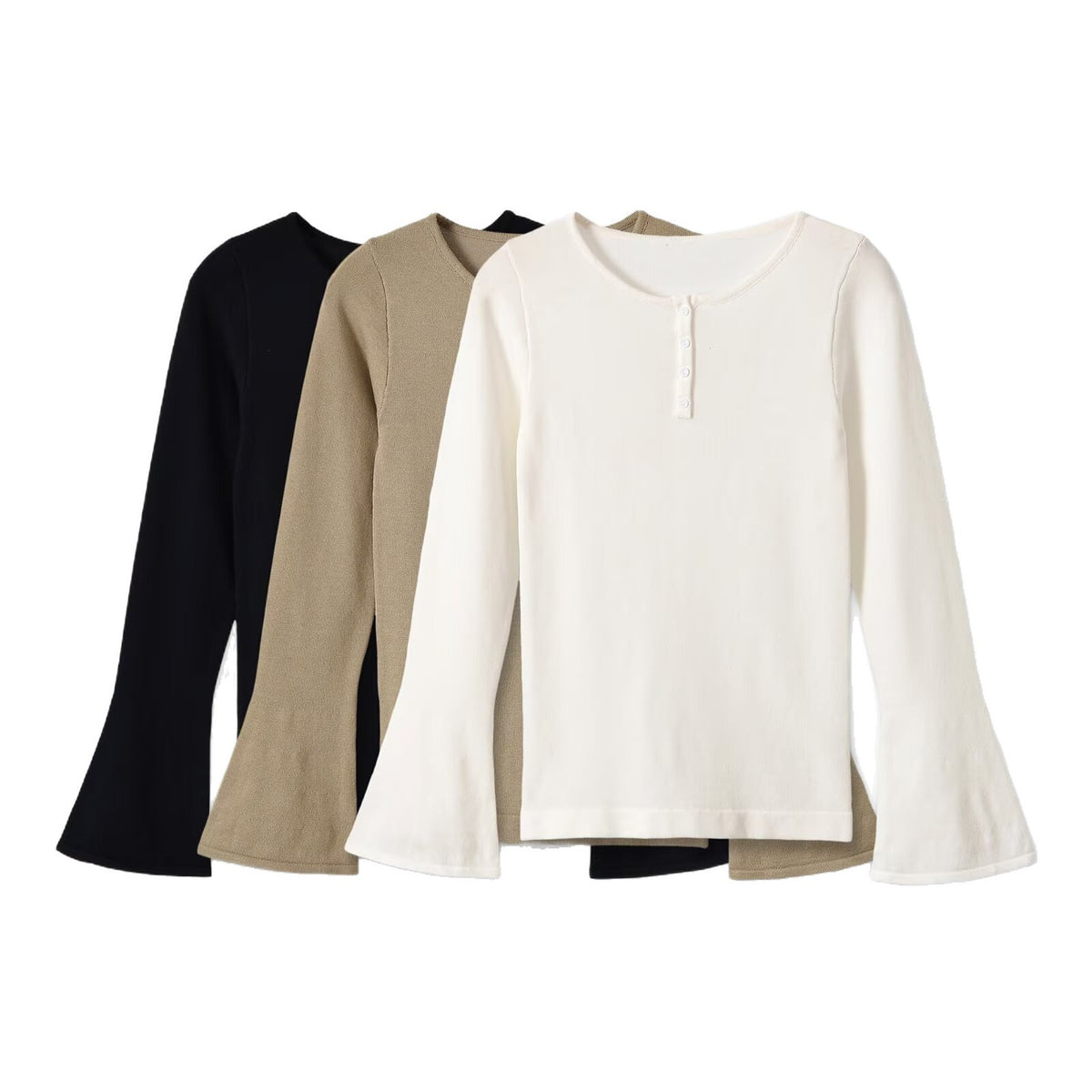Horn long sleeved round neck knitted sweater for women