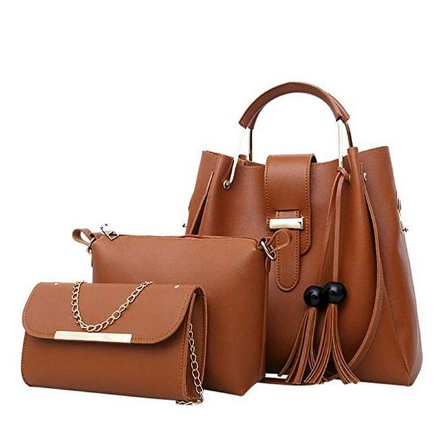 Conjunto de 3 bolsos Laamei de piel sintética para mujer con detalle de borla