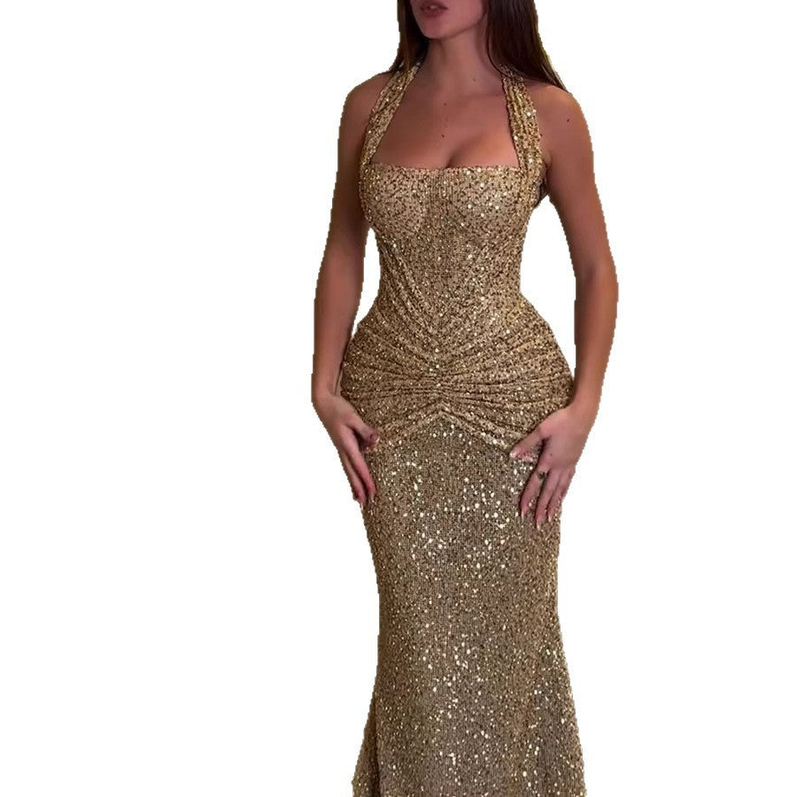 Vestido brillante sin tirantes para verano, vacaciones y fiestas