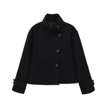Slant breasted single breasted standing collar woolen coat for women