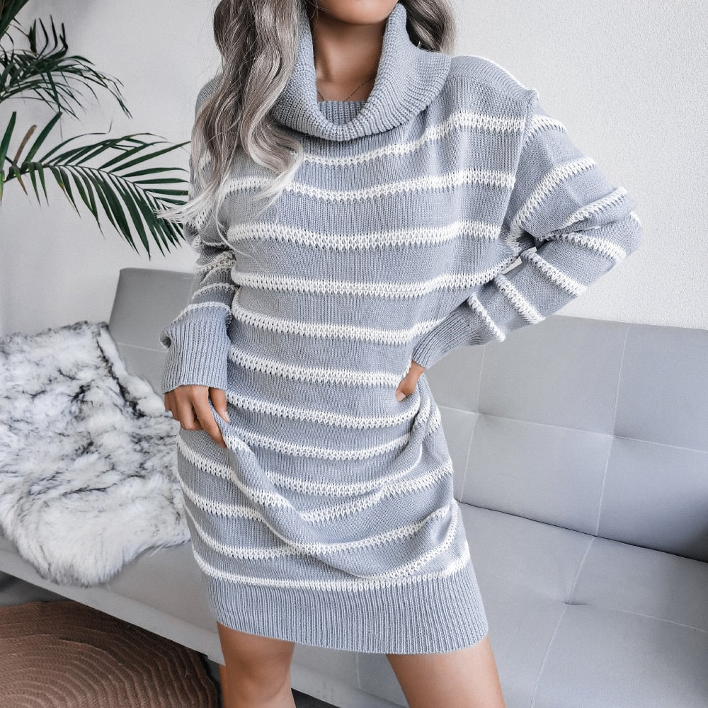 Vestido de punto para mujer con hombros descubiertos y manga larga abullonada, para otoño e invierno