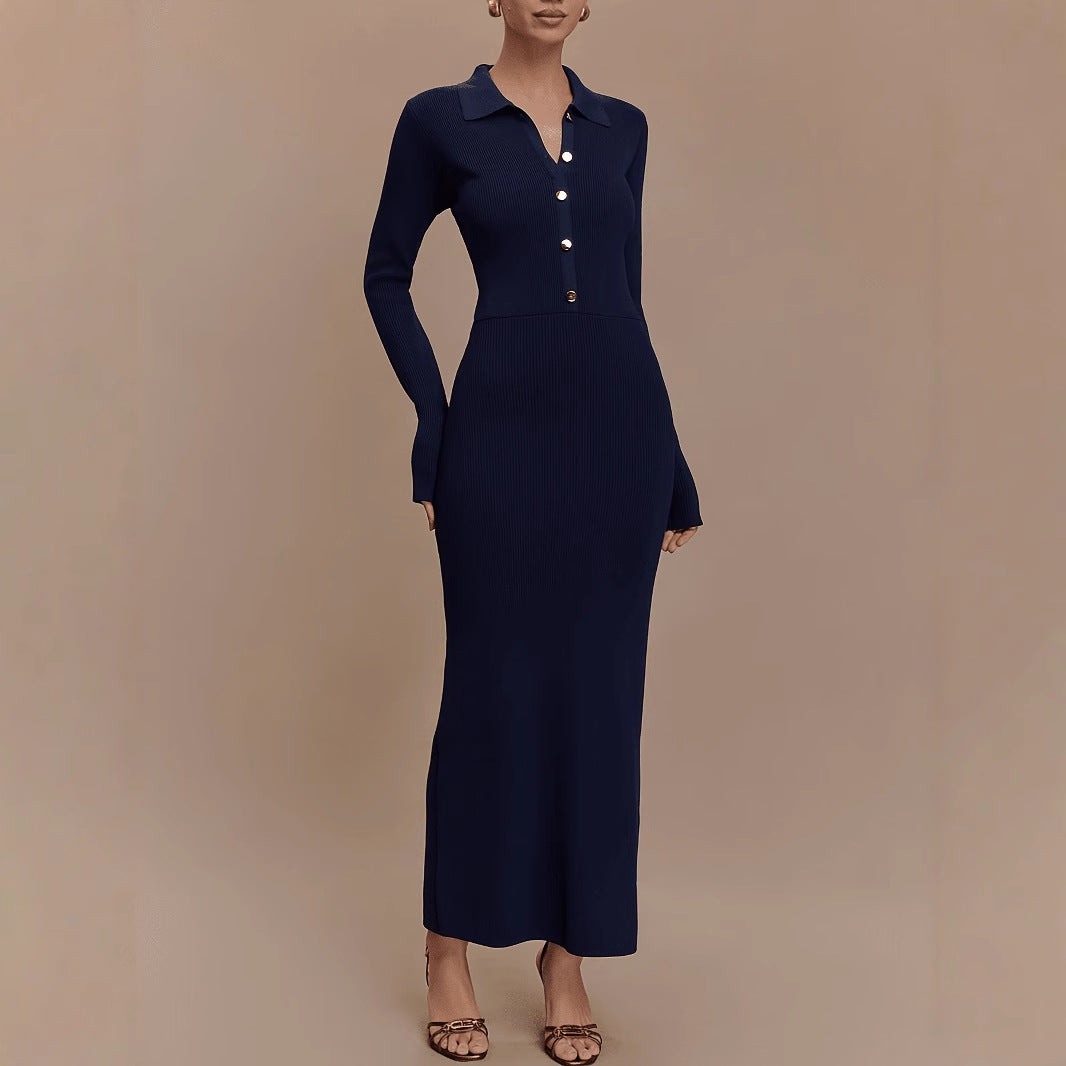 Vestido de punto entallado con botones para mujer, cómodo y elegante para otoño e invierno