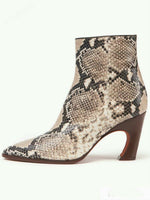 Botines para mujer con punta fina, tacón alto ancho y cremallera lateral