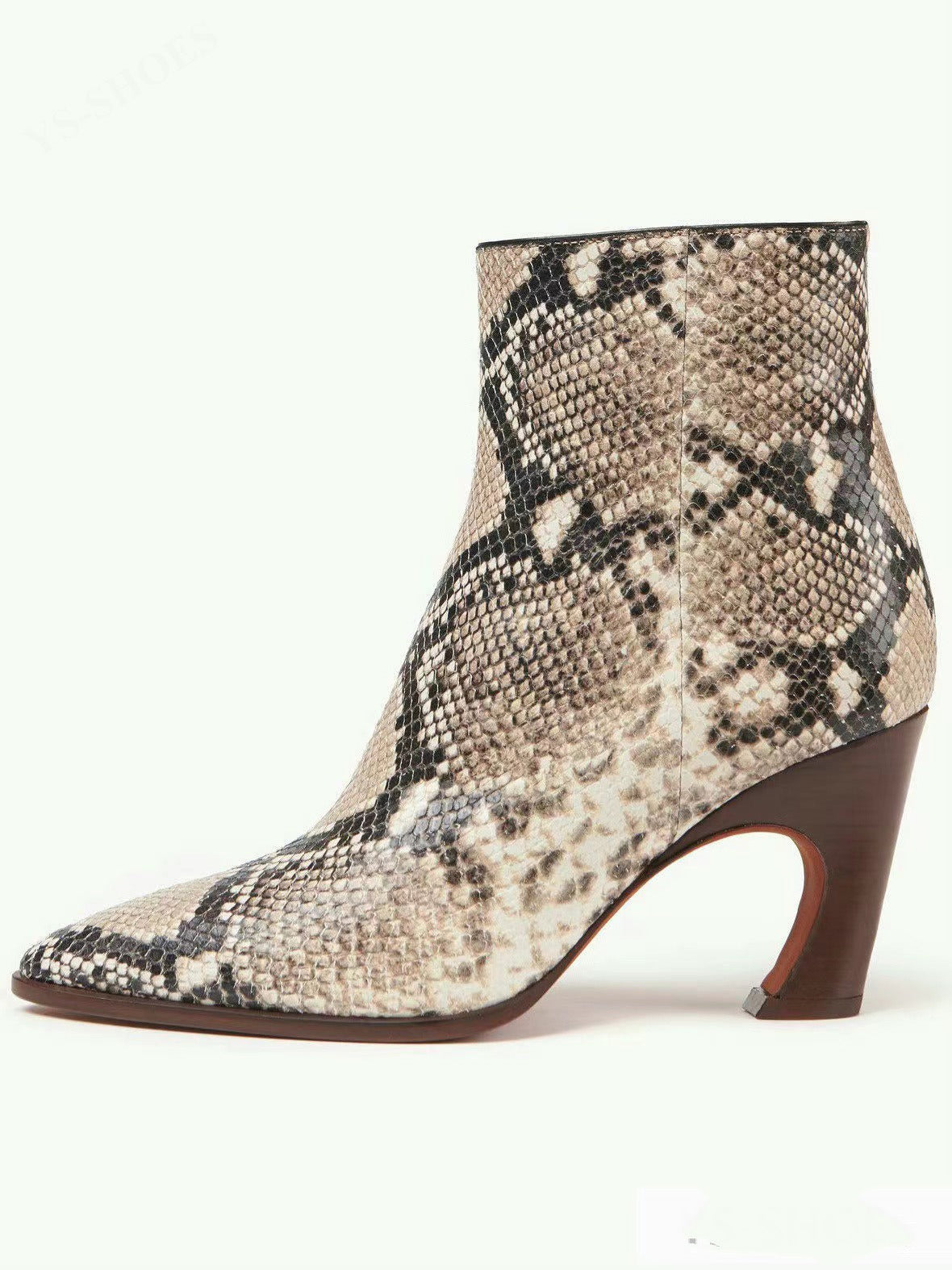 Botines para mujer con punta fina, tacón alto ancho y cremallera lateral