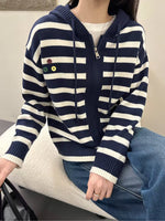 Chic Women's Striped Knit Cardigan Sweater with Unique Design