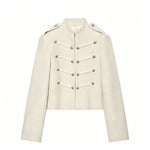 Buckle decoration coarse floral Napoleon coat for women