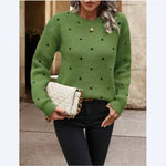 Round neck long sleeved pullover women's polka dot jacquard knitted sweater