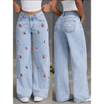 Vintage Denim Pants High-Fall Straight Loose Wide Leg Long Trousers Trendy