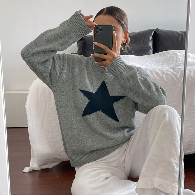 Loose five pointed star pullover sweater