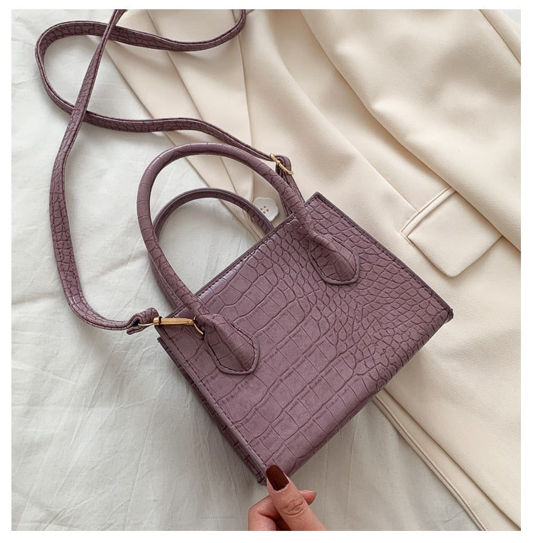 Bolso bandolera pequeño de piel sintética para mujer con efecto cocodrilo