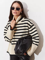 High Neck Stripe Knitwear Women's Top