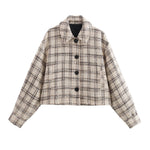 Casual single breasted lapel plaid jacket for women