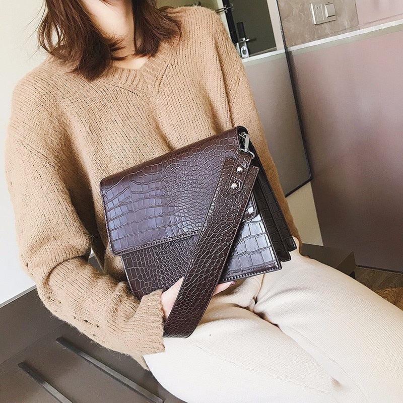 Bolso bandolera pequeño de piel sintética para mujer con efecto cocodrilo, estilo vintage
